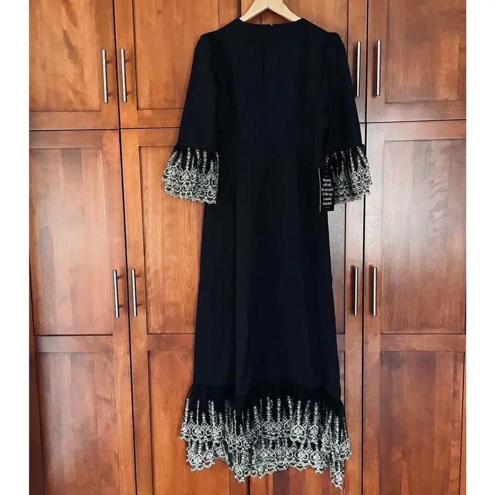 Pomander Place Black Lillith Dress Lace Maxi Size Medium NEW